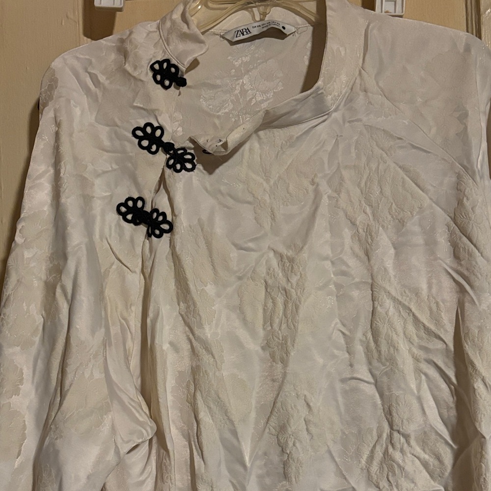 Zara Ivory Blouse with Black Floral Details